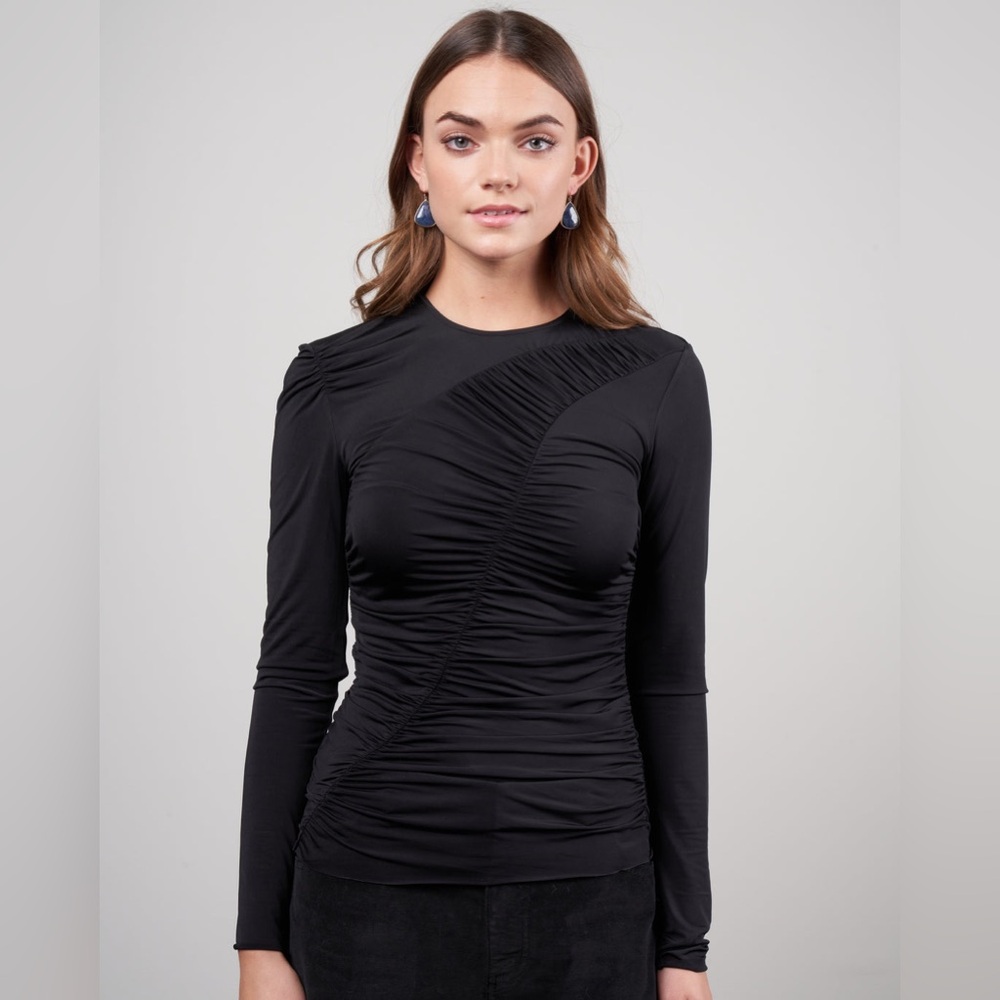 Tibi Slinky Black Ruched Jersey Top